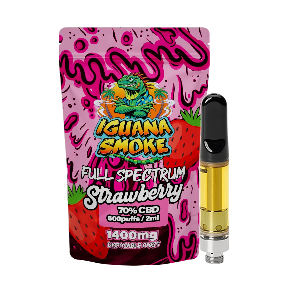 CBD strawberry vape cartridge UK – Iguana Smoke 1400mg 2ml 510-thread full-spectrum cart