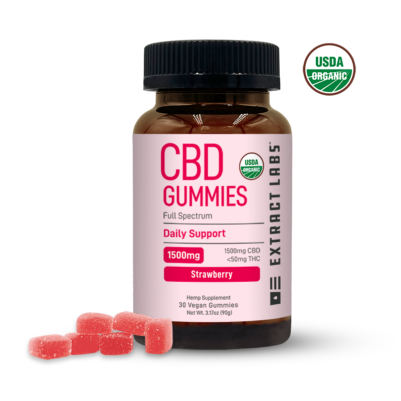 Extract Labs Organic Daily Support Strawberry CBD Gummies 1500mg