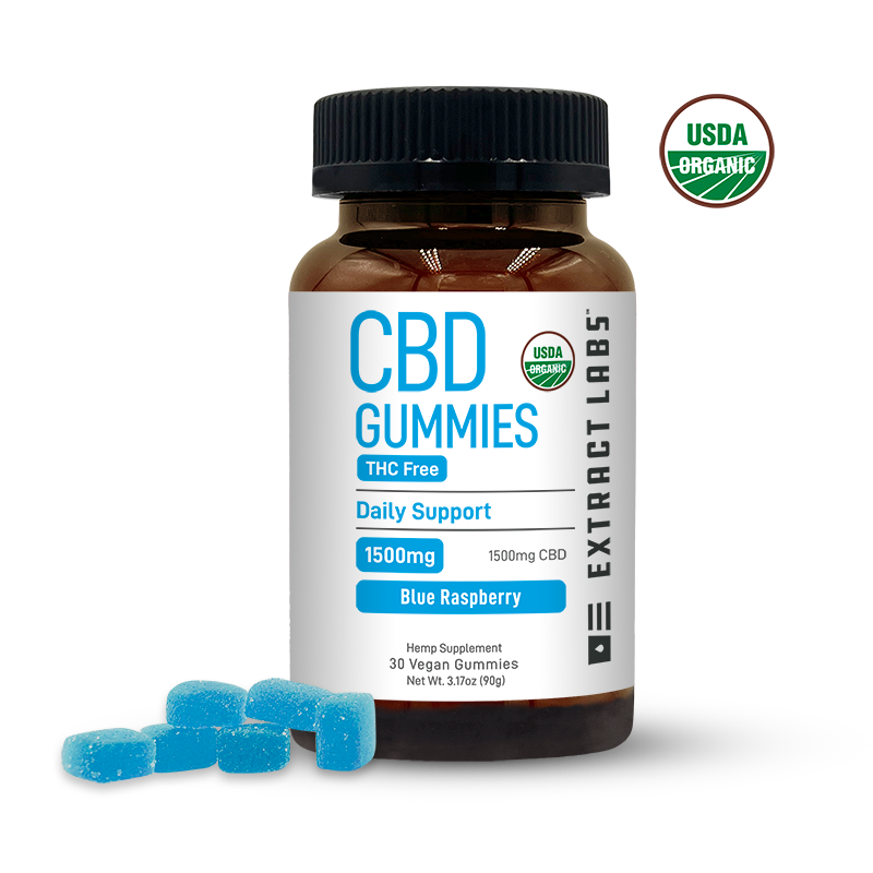 Extract Labs THC Free CBD Gummies Daily Support Blue Raspberry 1500mg