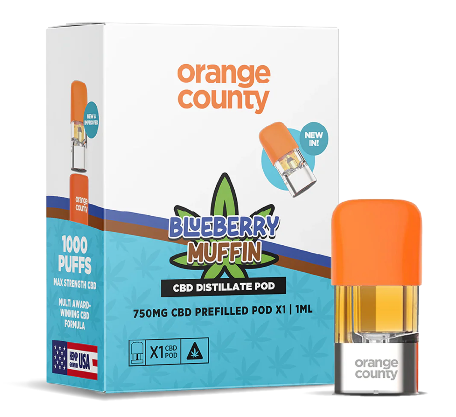 Orange County CBD Distillate Refill Pod 750mg Blueberry Muffin 1ml